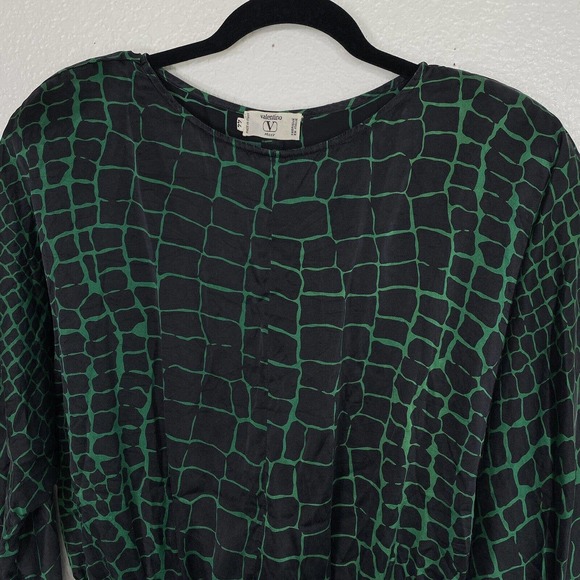 Valentino Black and Green Croc Print Blouse - Picture 6 of 8